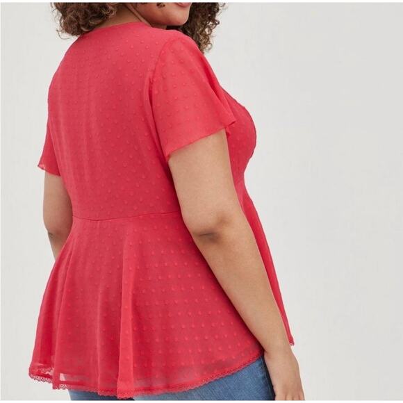TORRID Blouse | Dark Pink Peplum Top Flutter Sleeve | SIZE 2 - Picture 2 of 10